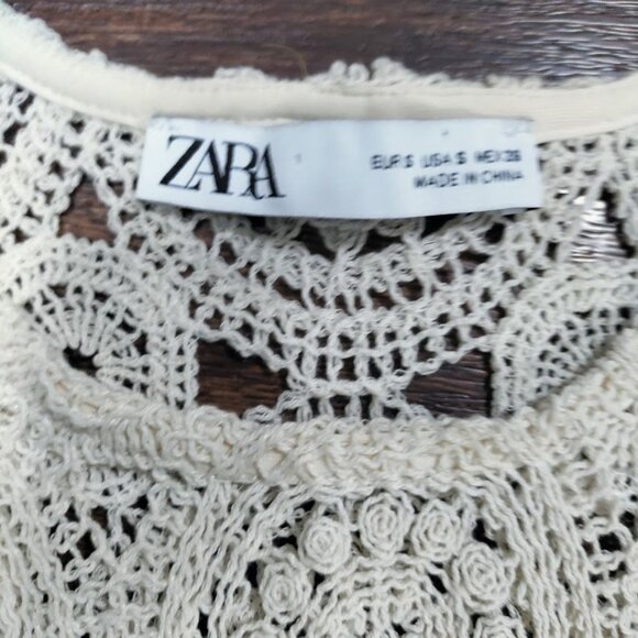 Zara Womens Cream Crochet boho Lace Long Sleeve Top S - Picture 4 of 9